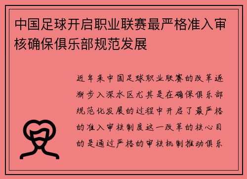 中国足球开启职业联赛最严格准入审核确保俱乐部规范发展